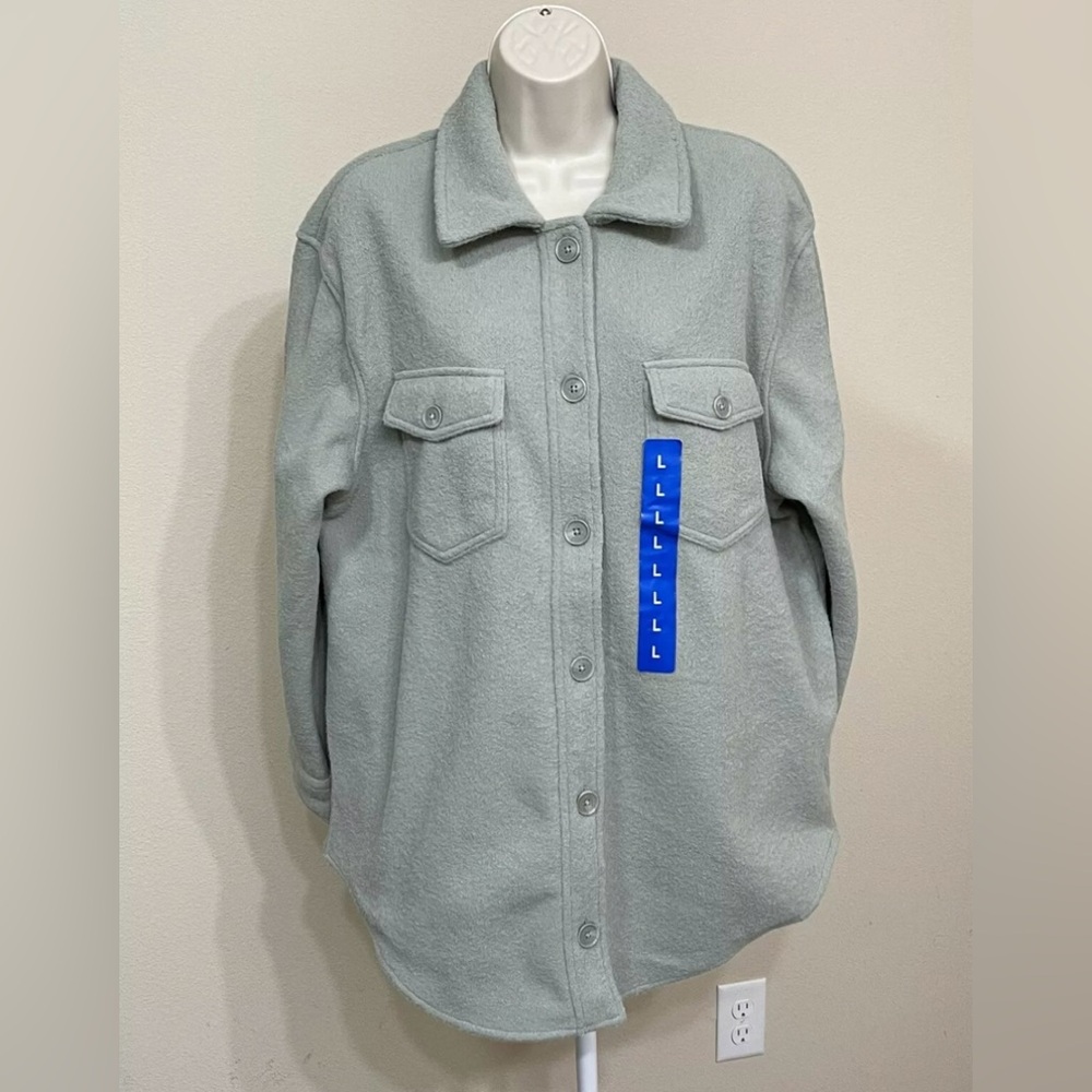 Hilary Radley Women’s Green Collared Long Sleeve Button Up Shirt Jacket Coat s L